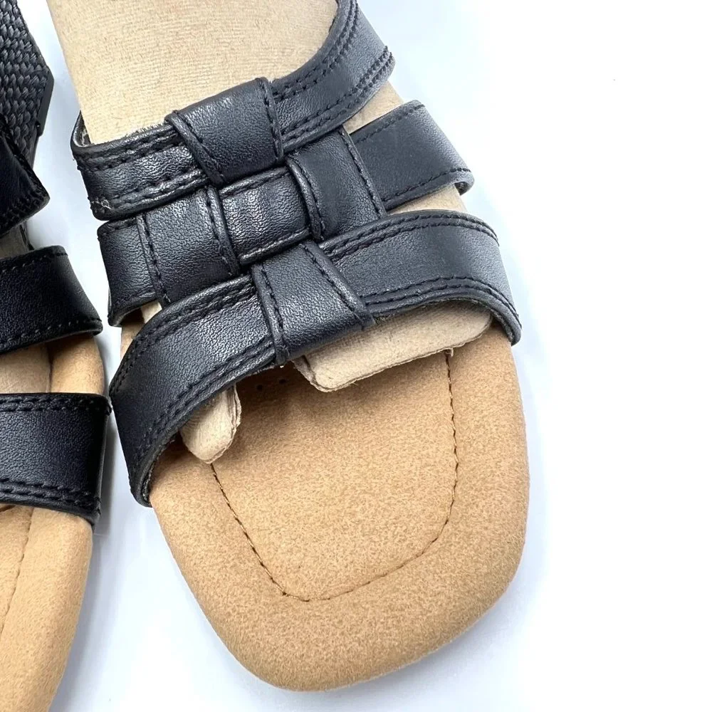 Clarks Womens Size 7 7M Kyarra Joy Black Leather Wedges‎ Sandals Shoes